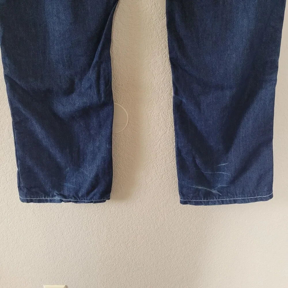 COOGI Jeans Straight Mens 36x34 Embroidered Pockets Denim Dark Blue Loose Baggy